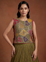 Mehendi green silk lehenga choli set with intricate festive embellishments