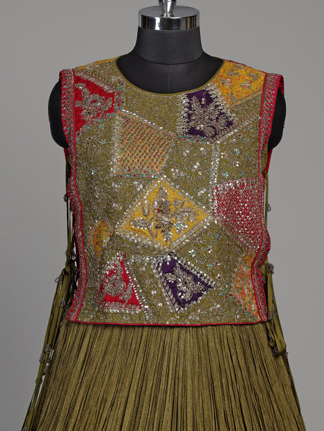 Mehendi green silk lehenga choli set with intricate festive embellishments