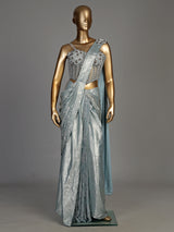 Mint blue metallic lurex georgette ready to wear saree