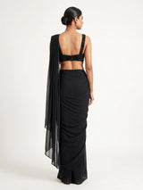 Black georgette ready-to-wear saree with pearl tassel blouse