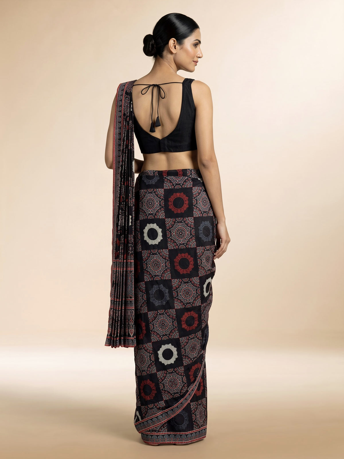 Black modal silk ready-to-wear saree with embellished blouse