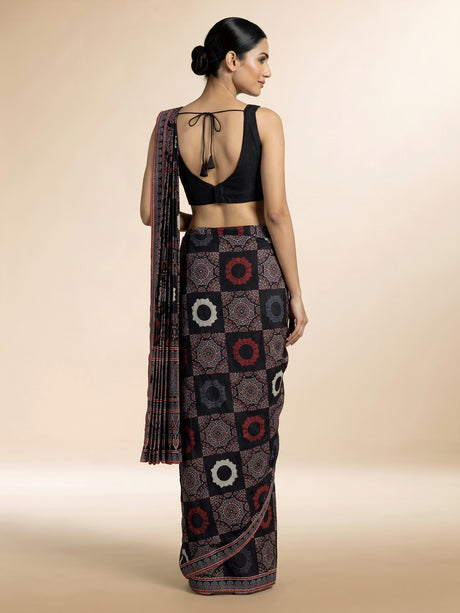 Black modal silk ready-to-wear saree with embellished blouse