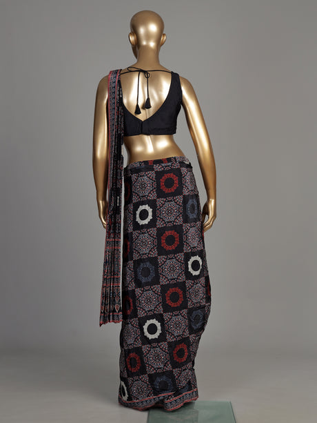 Black modal silk ready-to-wear saree with embellished blouse