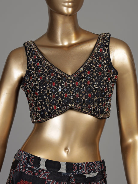 Black modal silk ready-to-wear saree with embellished blouse