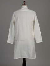 Cream cotton linen kurta suit with floral Chikankari embroidery for mens