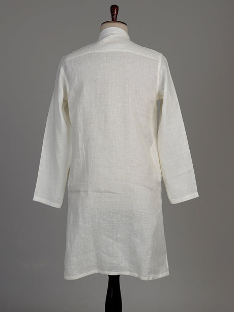 Cream cotton linen kurta suit with floral Chikankari embroidery for mens