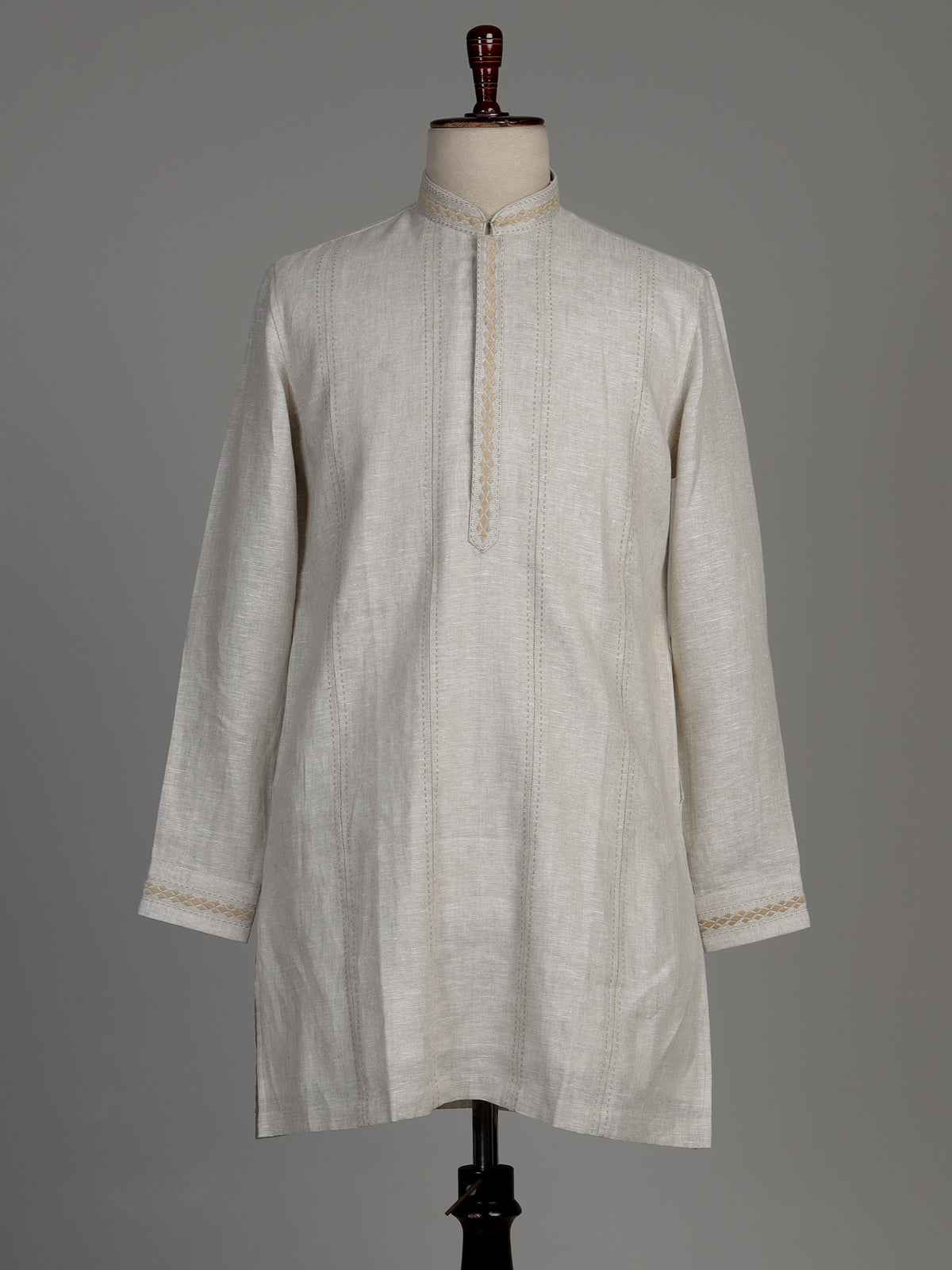 Light beige Chanderi silk kurta suit with tonal embroidery for mens