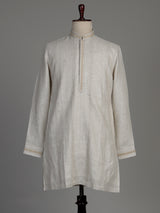 Light beige Chanderi silk kurta suit with tonal embroidery for mens