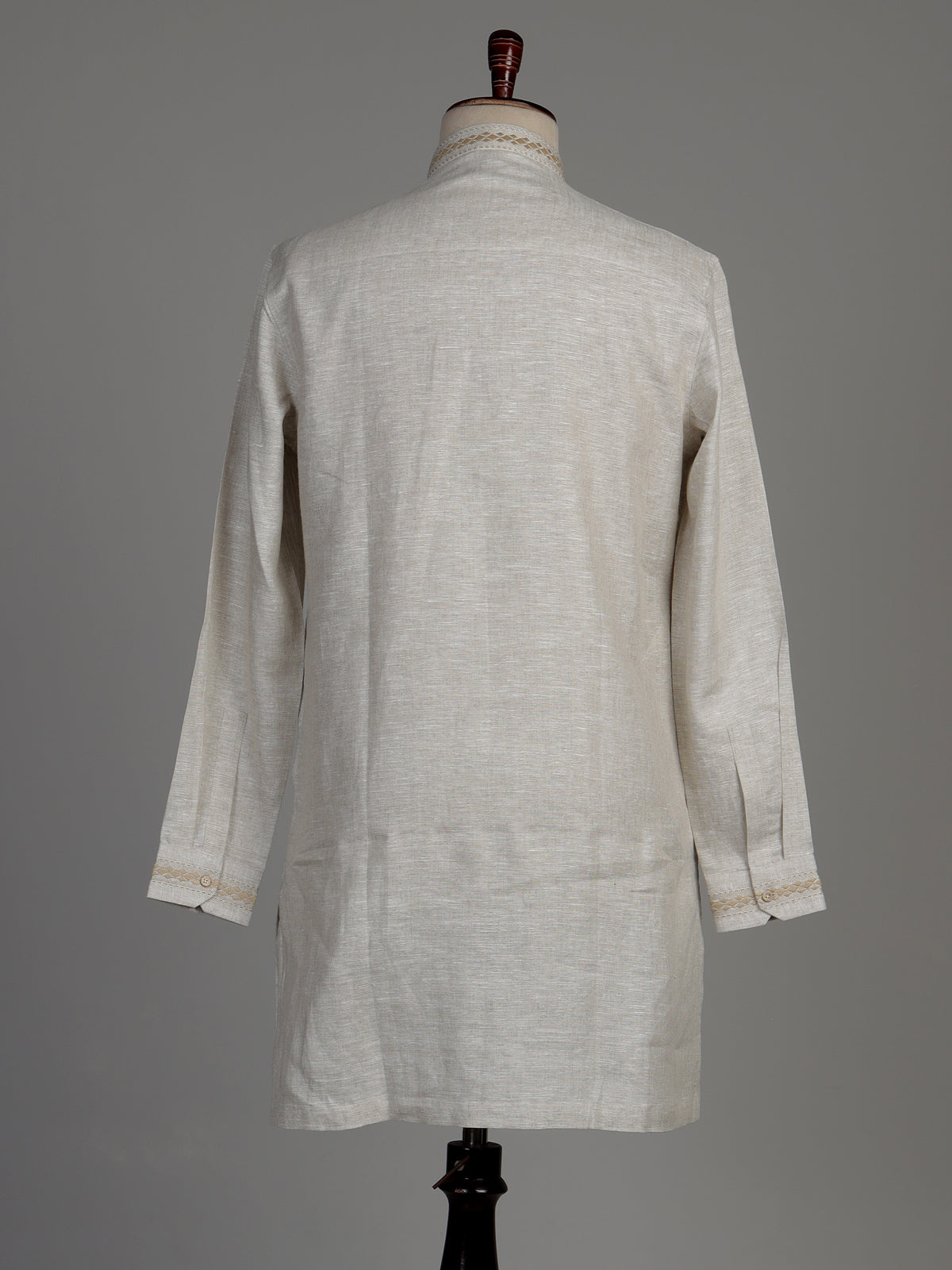 Light beige Chanderi silk kurta suit with tonal embroidery for mens