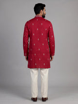 Maroon silk kurta suit with intricate floral embroidery for mens