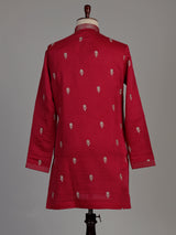 Maroon silk kurta suit with intricate floral embroidery for mens