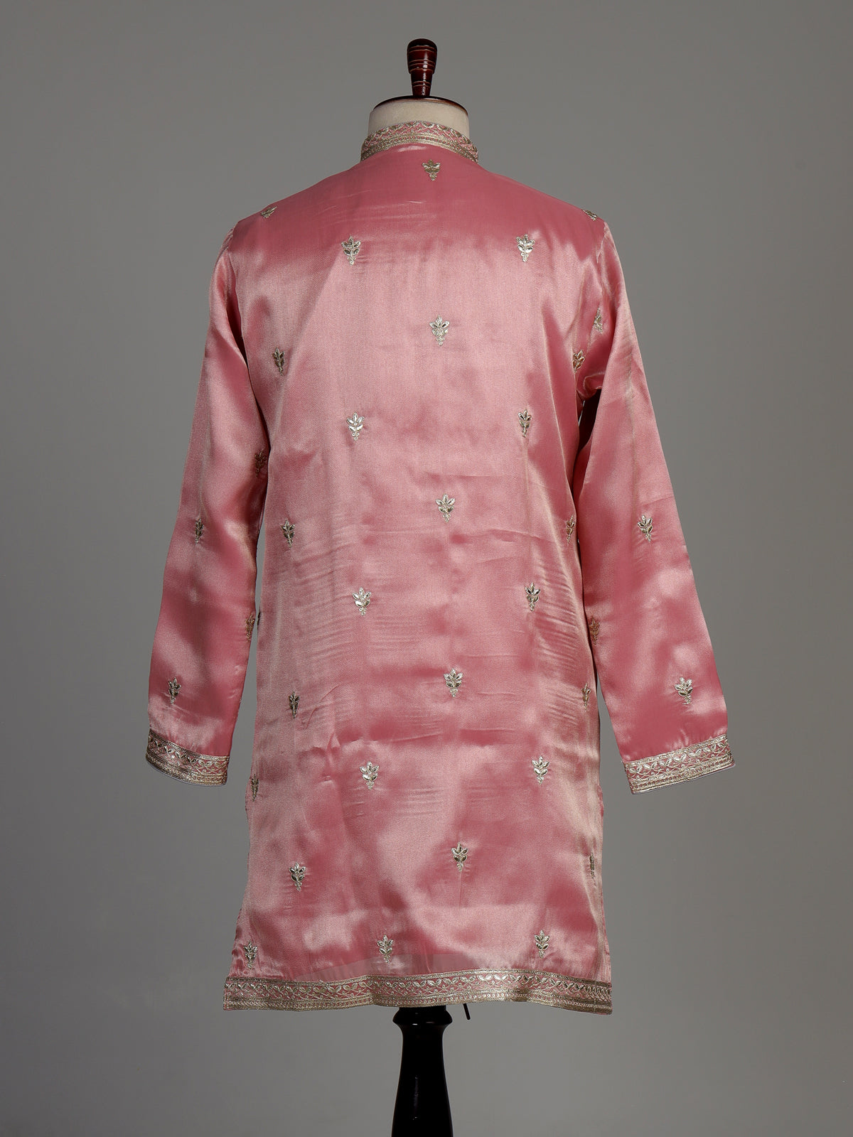 Pastel pink Dupion silk kurta suit with heavy zardozi embellishments for mens