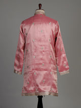 Pastel pink Dupion silk kurta suit with heavy zardozi embellishments for mens