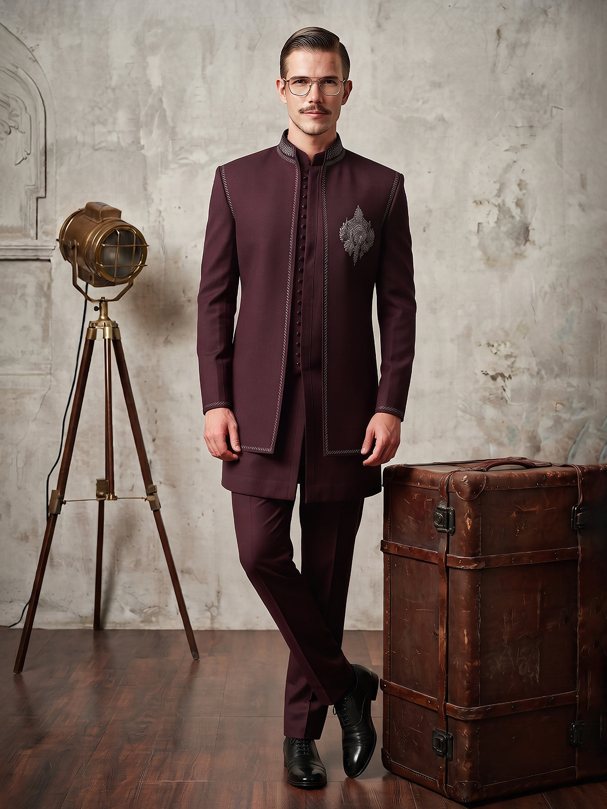 Wine red luxury men indo western