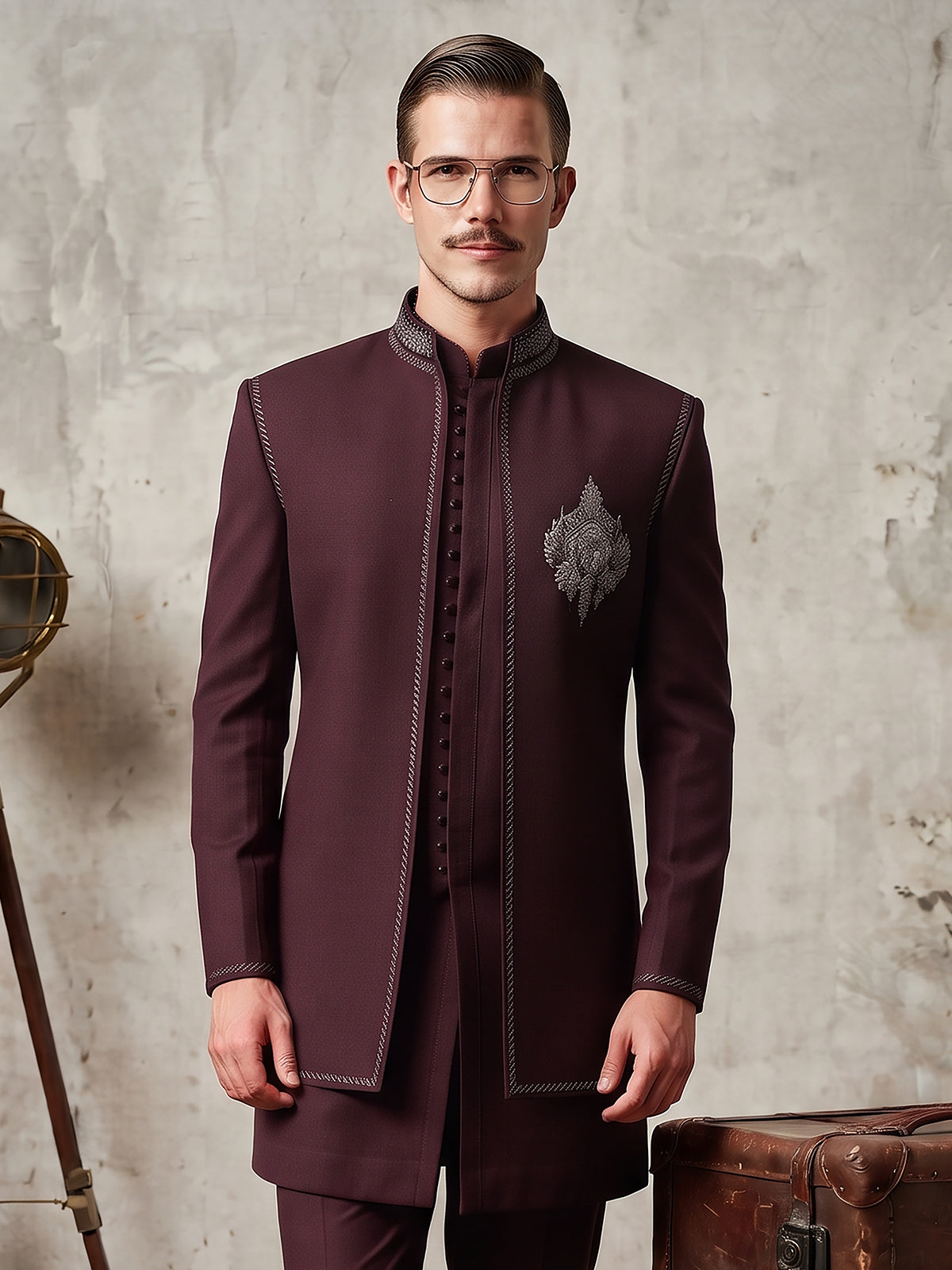 Wine red luxury men indo western