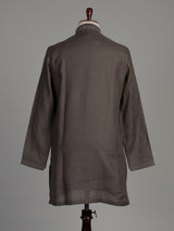 Charcoal grey cotton silk kurta suit with silver gunmetal embroidery for mens