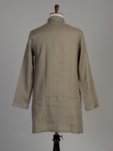 Olive cotton silk kurta suit with silver gunmetal embroidery for mens