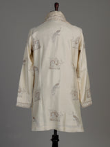 Cream raw silk kurta suit with royal peacock and elephant embroidery for mens