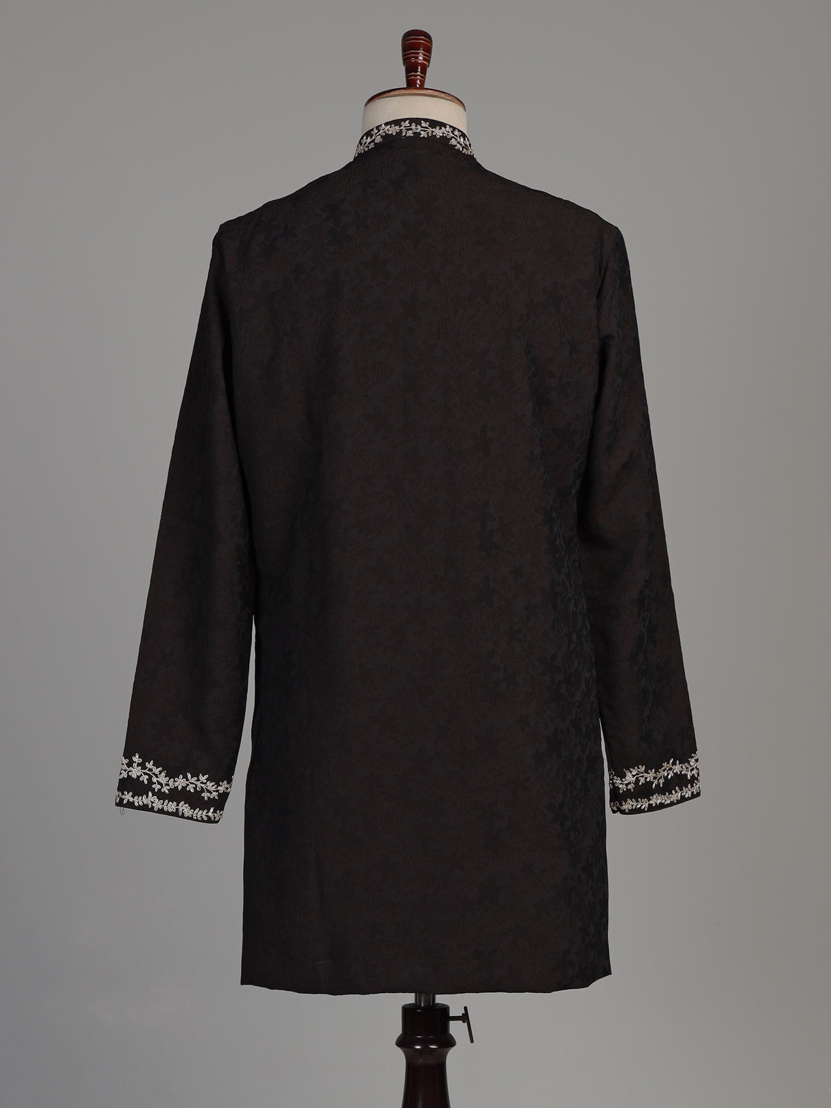 Dark brown dupion silk blend kurta suit with floral zardosi embroidery for mens