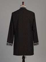 Dark brown dupion silk blend kurta suit with floral zardosi embroidery for mens