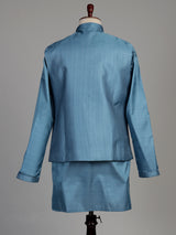 Slate blue tussar silk waistcoat suit with silver aabla embroidery for mens
