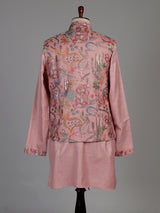 Blush pink textured dupion silk waistcoat suit with intricate embroidery for mens