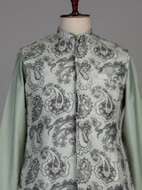 Pista green jacquard silk waistcoat suit with paisley sequins for mens