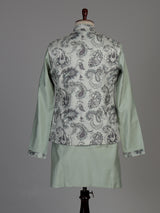 Pista green jacquard silk waistcoat suit with paisley sequins for mens