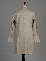 Beige cotton chinese collar kurta with elegant textured for mens