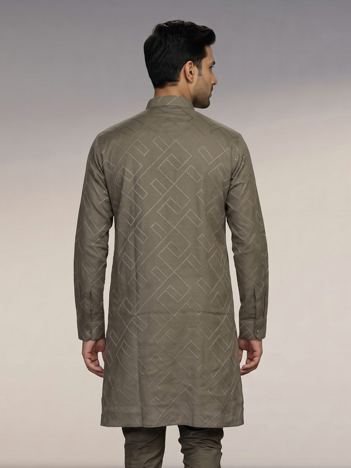 Sage green cotton chinese collar kurta for mens