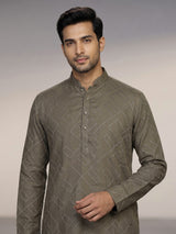 Sage green cotton chinese collar kurta for mens