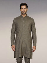 Sage green cotton chinese collar kurta for mens