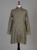 Sage green cotton chinese collar kurta for mens