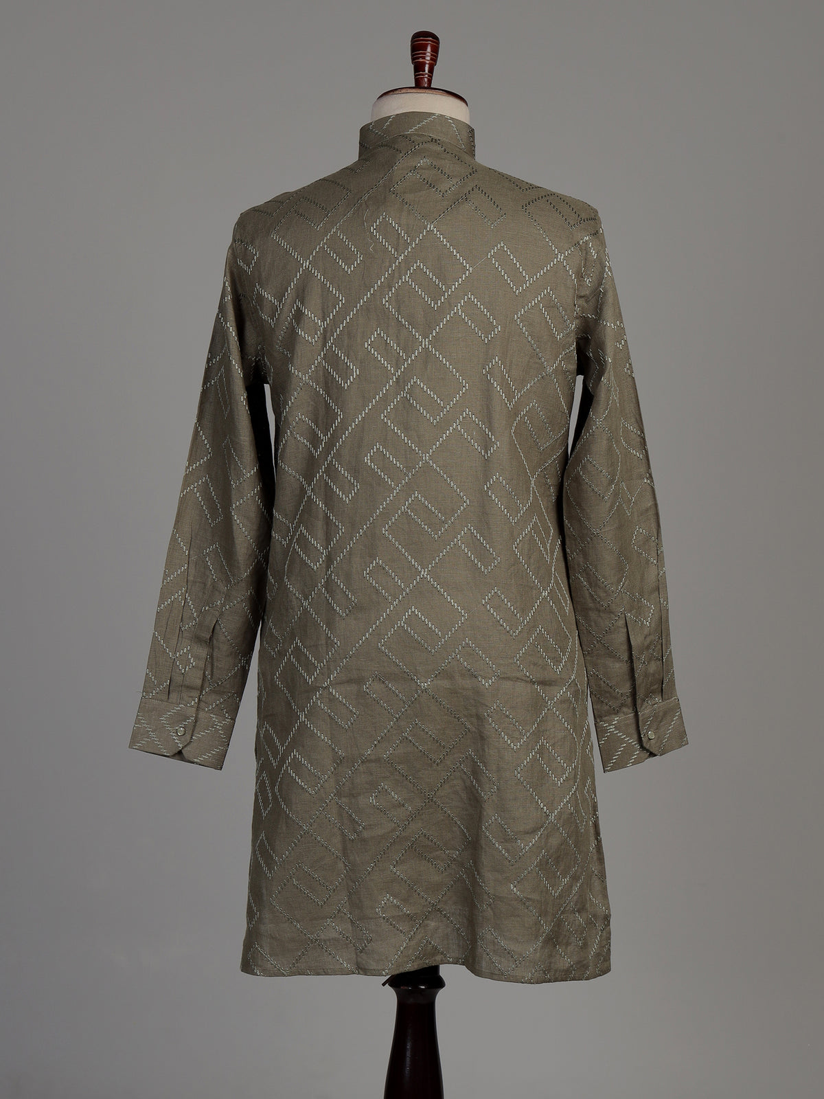Sage green cotton chinese collar kurta for mens