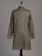 Sage green cotton chinese collar kurta for mens