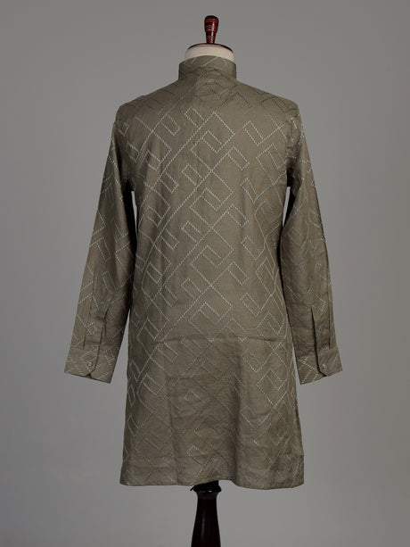 Sage green cotton chinese collar kurta for mens