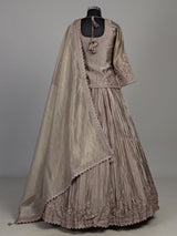 Pastel grey tissue silk lehenga choli with stone and zardosi work