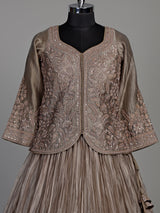 Pastel grey tissue silk lehenga choli with stone and zardosi work