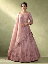 Dusty mauve pink tissue silk lehenga choli