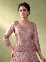 Dusty mauve pink tissue silk lehenga choli