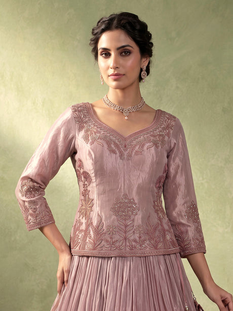 Dusty mauve pink tissue silk lehenga choli