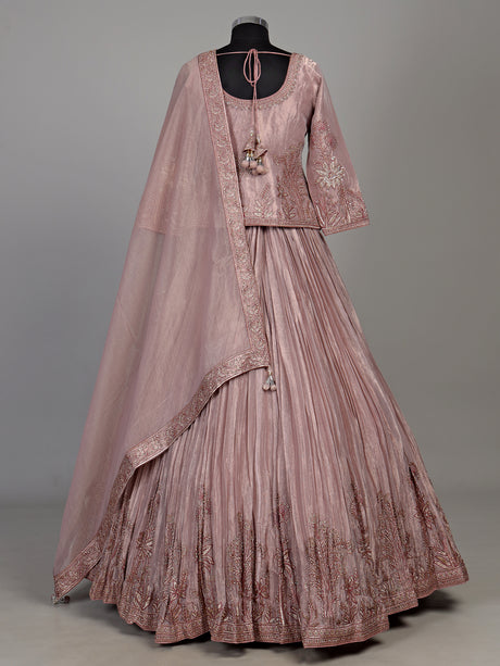 Dusty mauve pink tissue silk lehenga choli