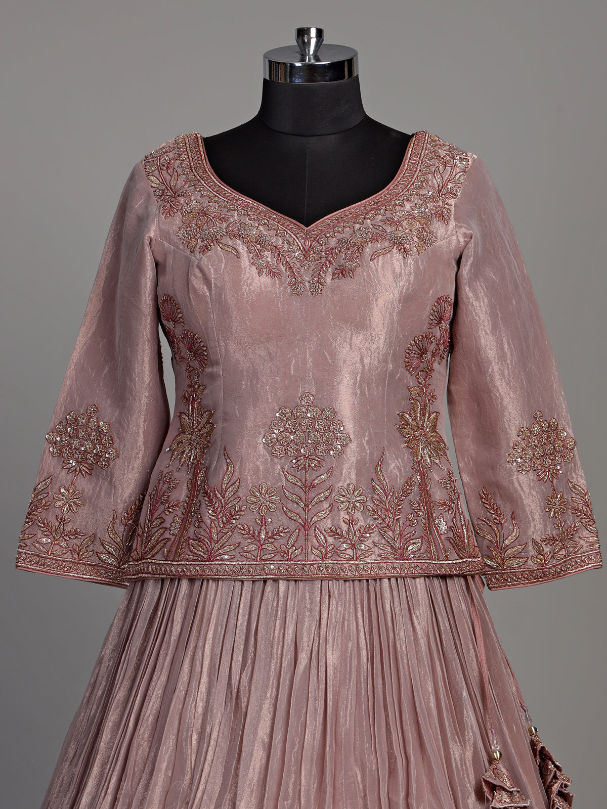 Dusty mauve pink tissue silk lehenga choli