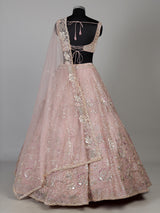 Light pink net lehenga choli with cutdana and sequin embellishments
