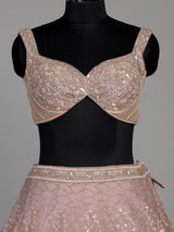 Light pink net lehenga choli with cutdana and sequin embellishments