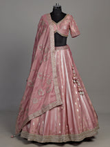 Pink banarasi silk lehenga choli with luxurious zari and pearl embellishments