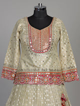 Cream silk lehenga choli with resham aabla and zari yoke