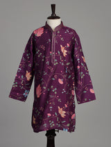 Royal violet silk blend boys kurta suit with floral vine print