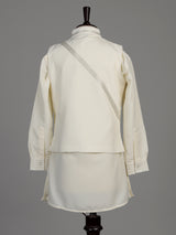 Cream silk blend boys waistcoat set with metallic geometric embroidery