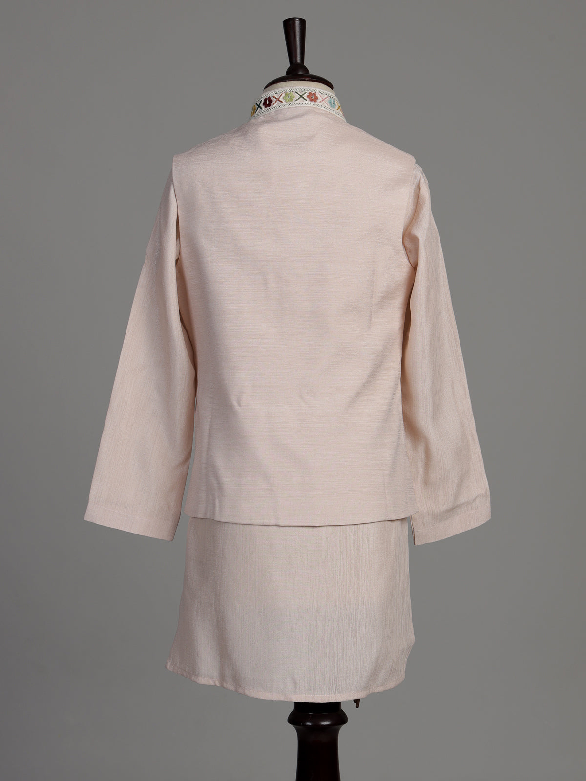 Soft blush pink silk blend boys waistcoat set with sequin work